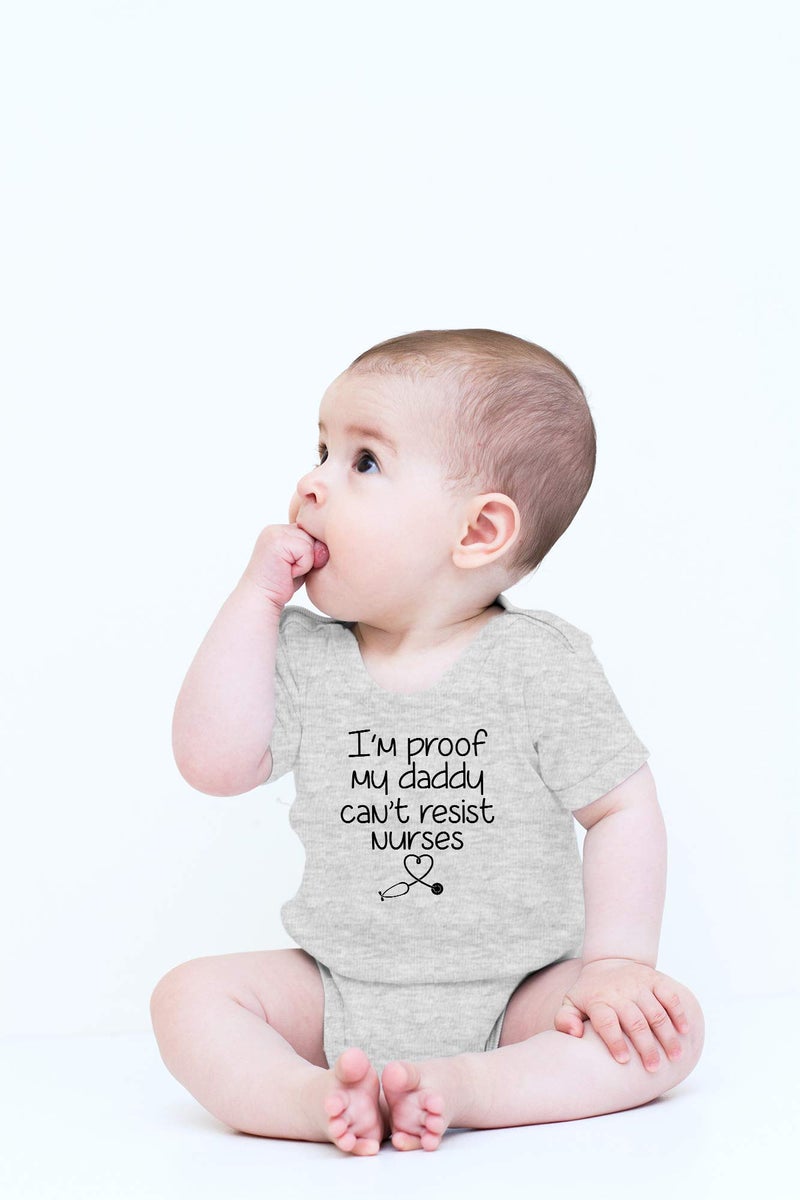 CBTwear I'm Proof My Daddy Can't Resist Nurses Baby Bodysuit Funny Infant Outfit Unisex Comfy Romper (6 Months, Heather Grey) - Image 2
